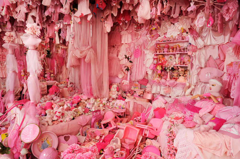 Pink Project; Bedroom (detail), 2011-ongoing, found pink plastic and synthetic objects along with salvaged pink bedroom furnishing, 8ft high x 18 ft wide x 10 ft deep, image courtesy of the artist.